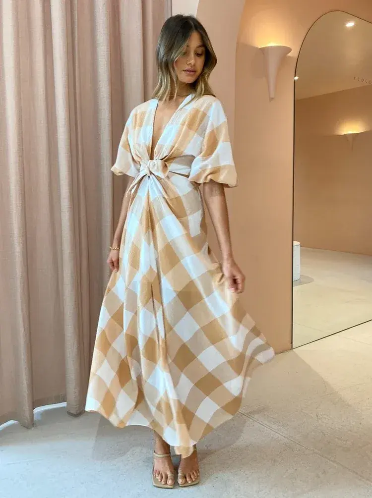 Significant Other Frida Dress In Caramel Check Print Size AU 6 - Image 1