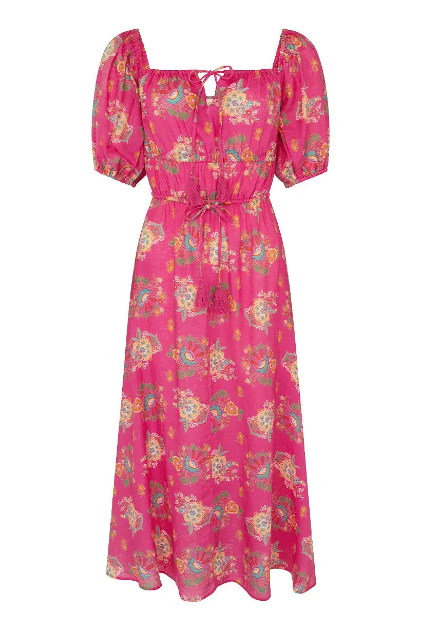 Spell Solstice Linen Soiree Dress Rose Pink Size AU 12 for rent on The Volte - main image