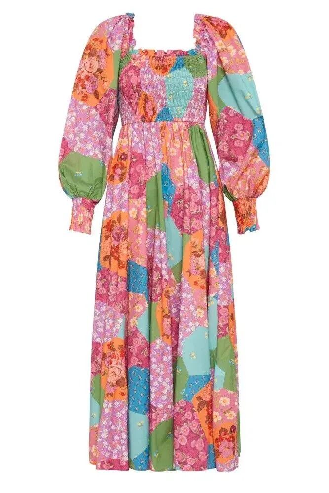 Spell Freda Shirred Midi Dress Multi Size M / AU 10 - Image 4