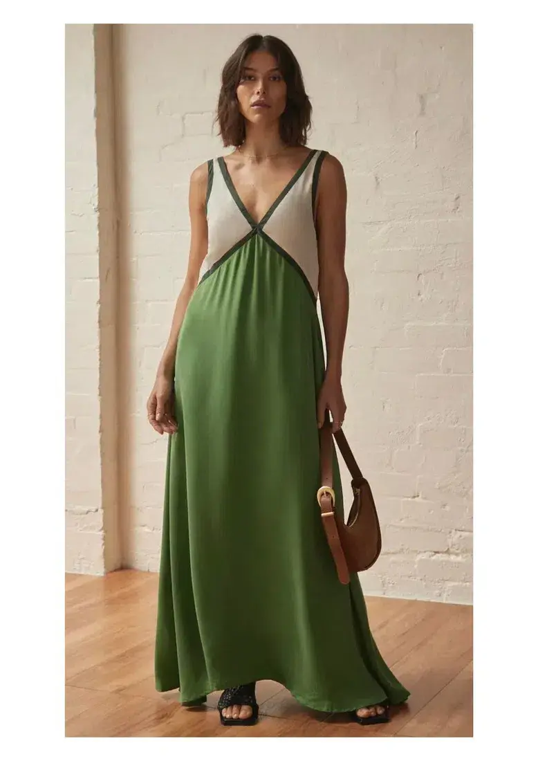 Sancia Naomi Colorblocked Maxi Dress Green Size AU 8 - Image 1