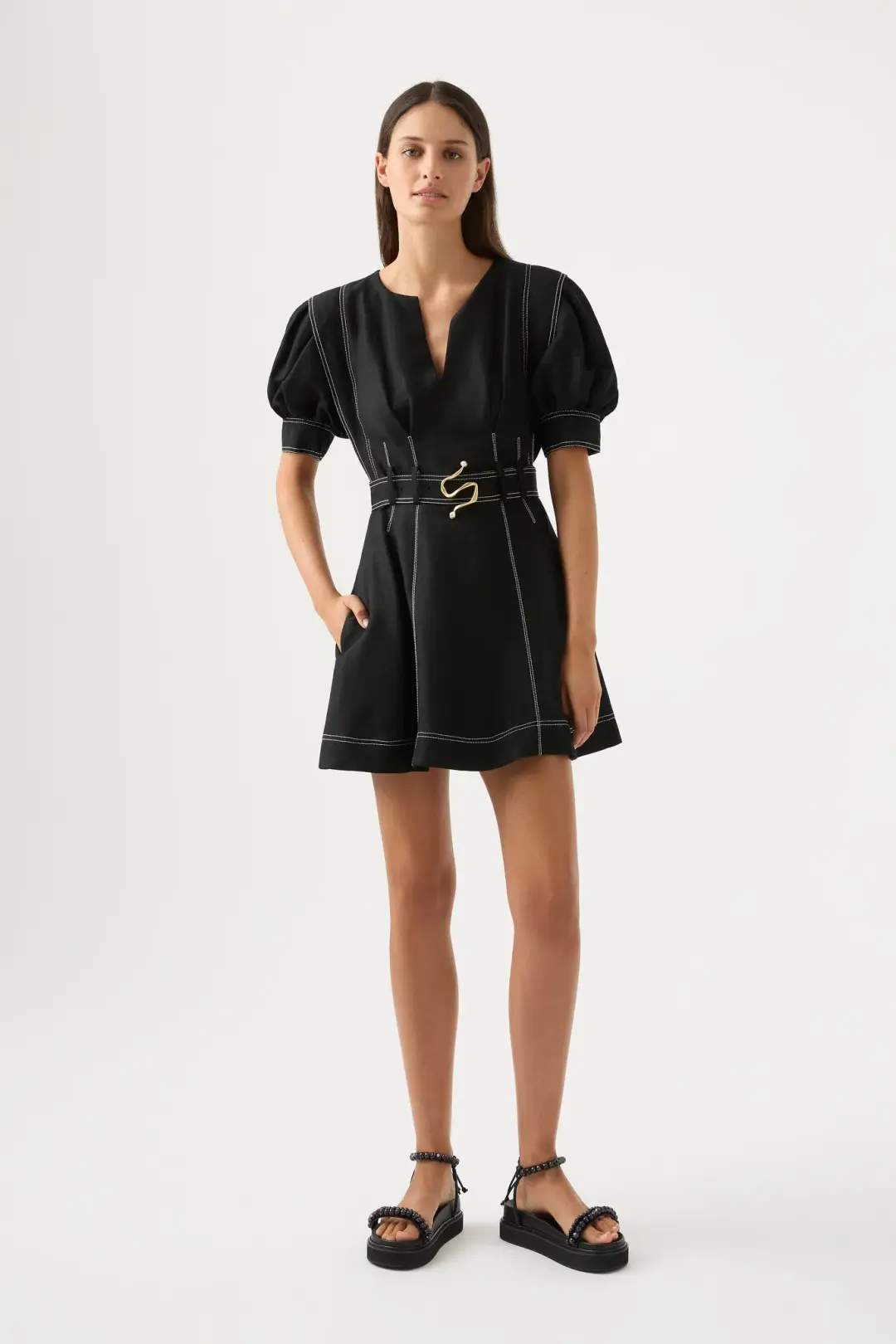 Aje Beacon Structured Mini Dress Black Size 10 for rent on The Volte - main image