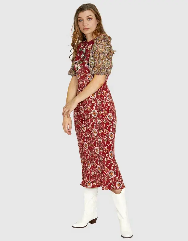 Kachel Harlow Dress Red Print Size 10 - Image 1