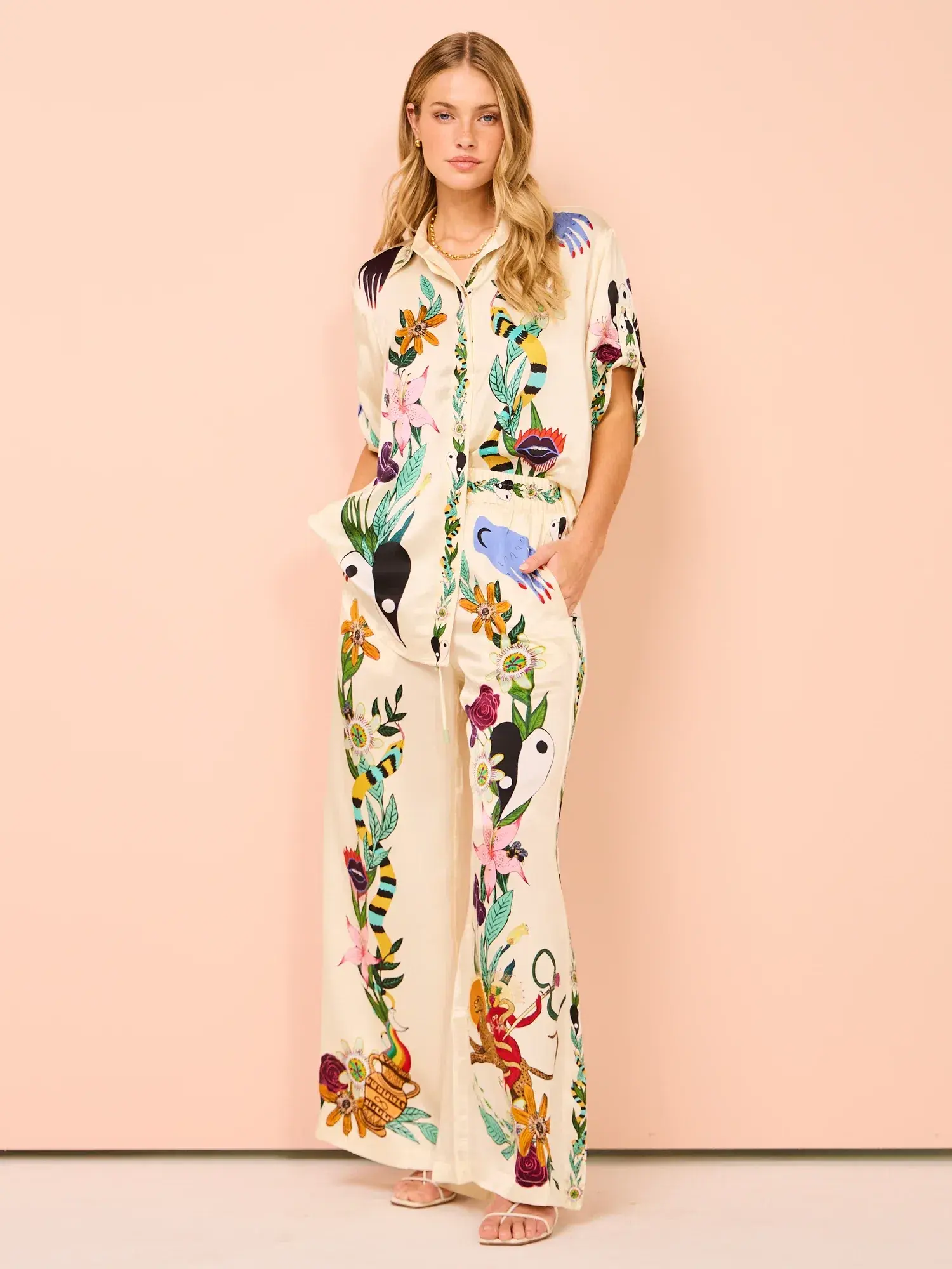 Alemais Meagan Silk Top and Pant Set Print Size 10 - Image 1