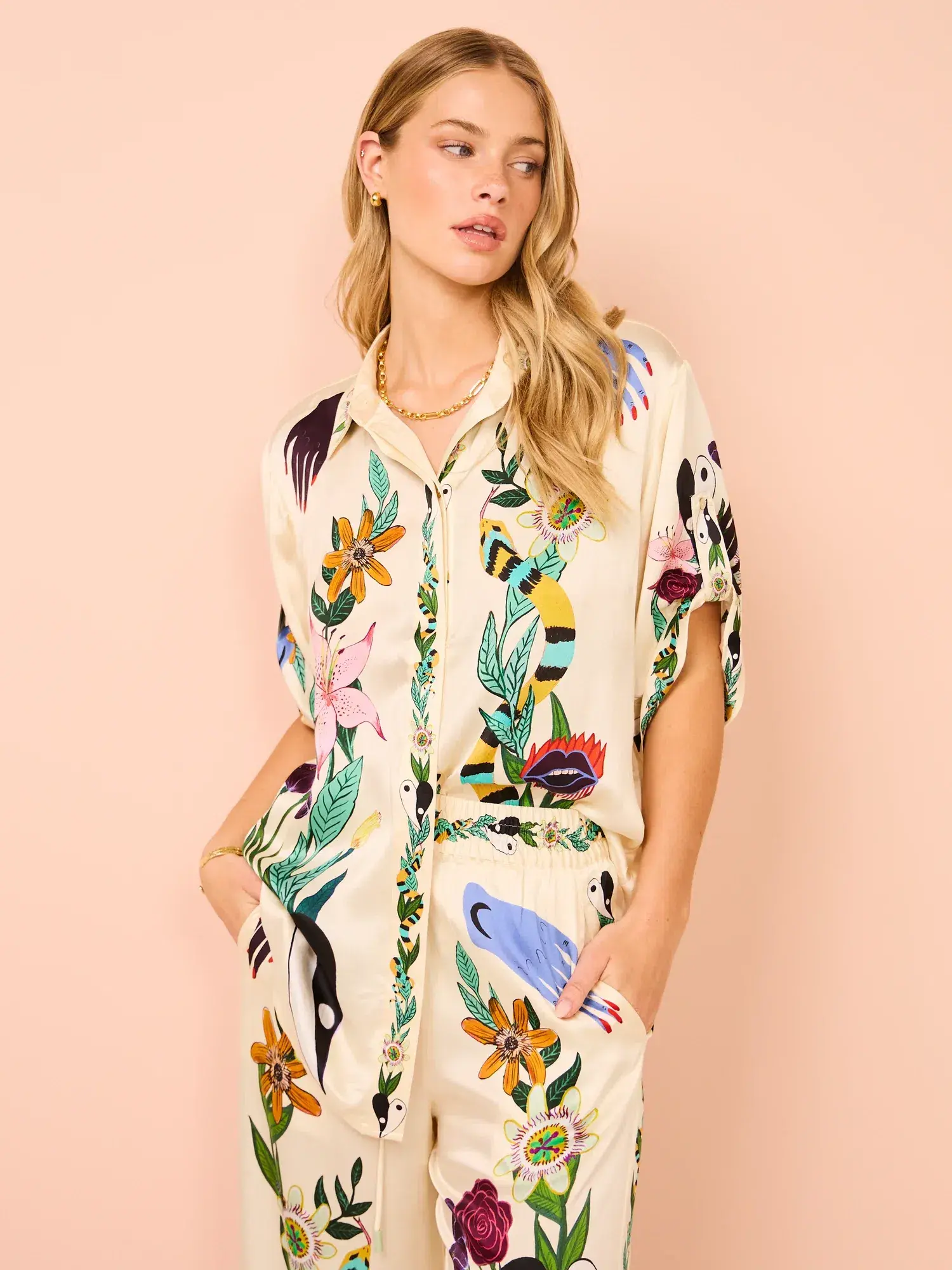 Alemais Meagan Silk Top and Pant Set Print Size 10 - Image 3