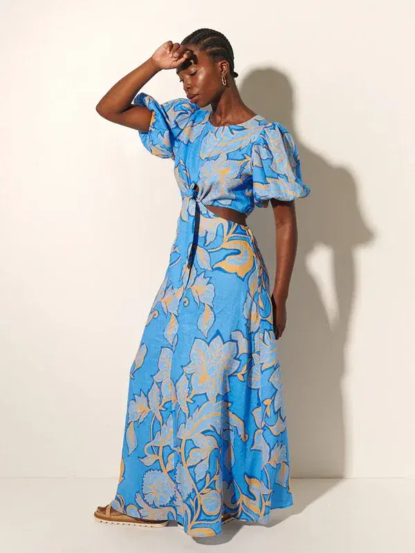 Kivari Taniana Cut Out Maxi Dress Blue Floral Size 12 for rent on The Volte - main image