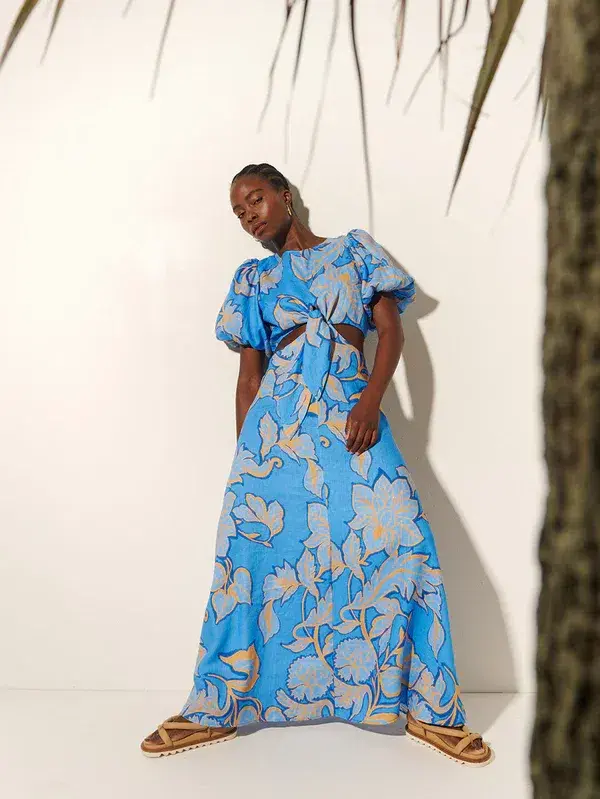 Kivari Taniana Cut Out Maxi Dress Blue Floral Size 12 - Image 3