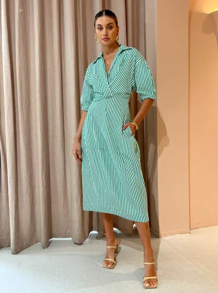 Camilla And Marc Flynn Cocoon Dress In Jade/White Stripe Size 10 - Image 2