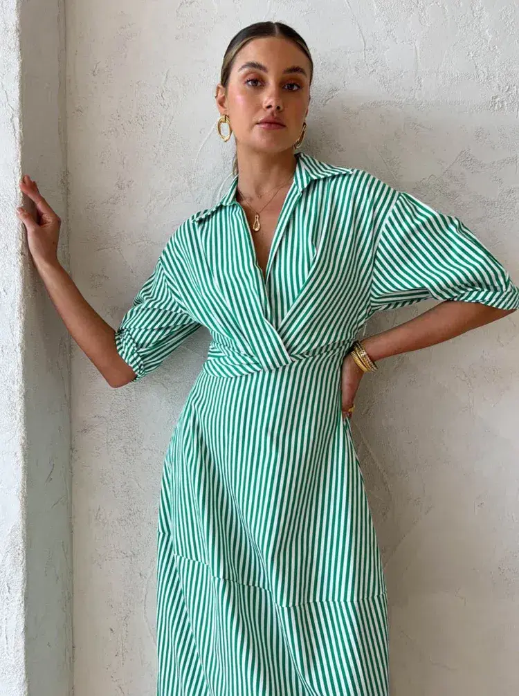 Camilla And Marc Flynn Cocoon Dress In Jade/White Stripe Size 10 - Image 5