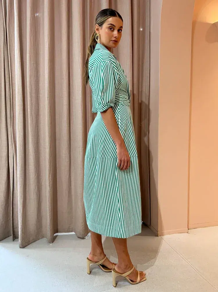 Camilla And Marc Flynn Cocoon Dress In Jade/White Stripe Size 10 for rent on The Volte - main image