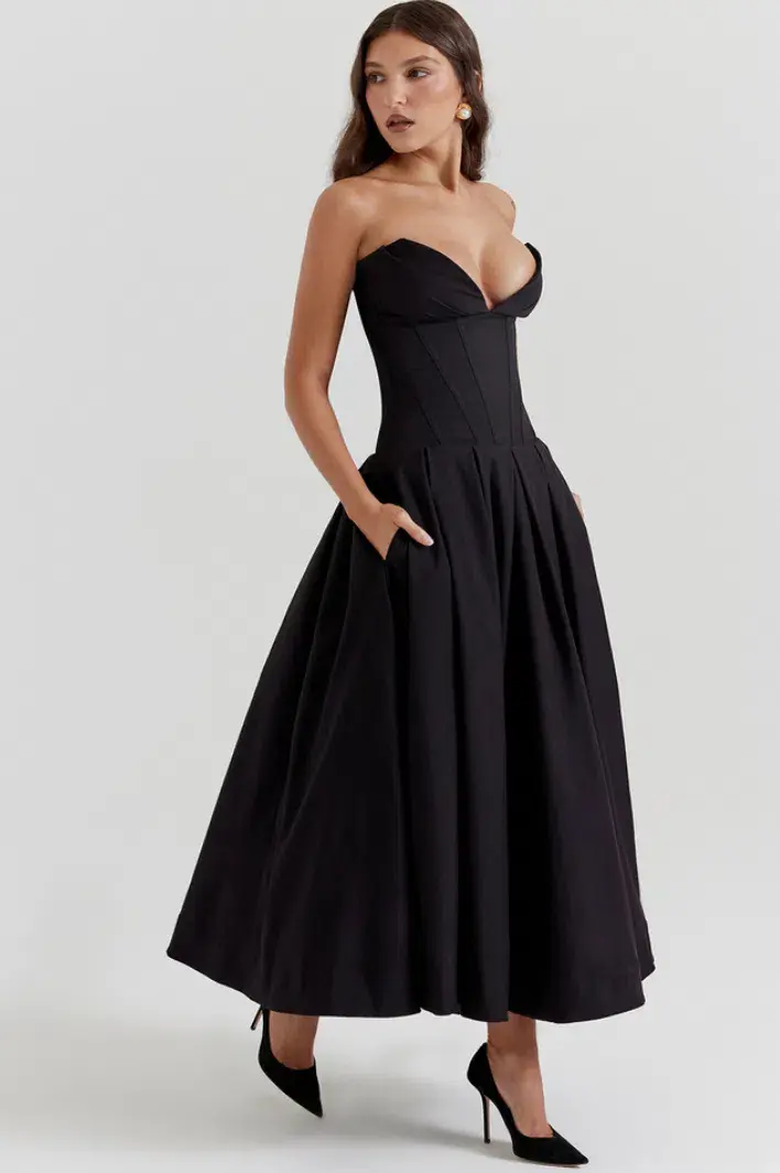 House of CB Lady Black Strapless Midi Dress Black Size S / AU 6 - Image 4