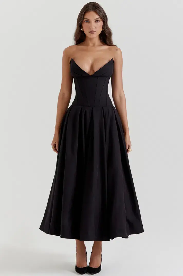 House of CB Lady Black Strapless Midi Dress Black Size S / AU 6 - Image 1