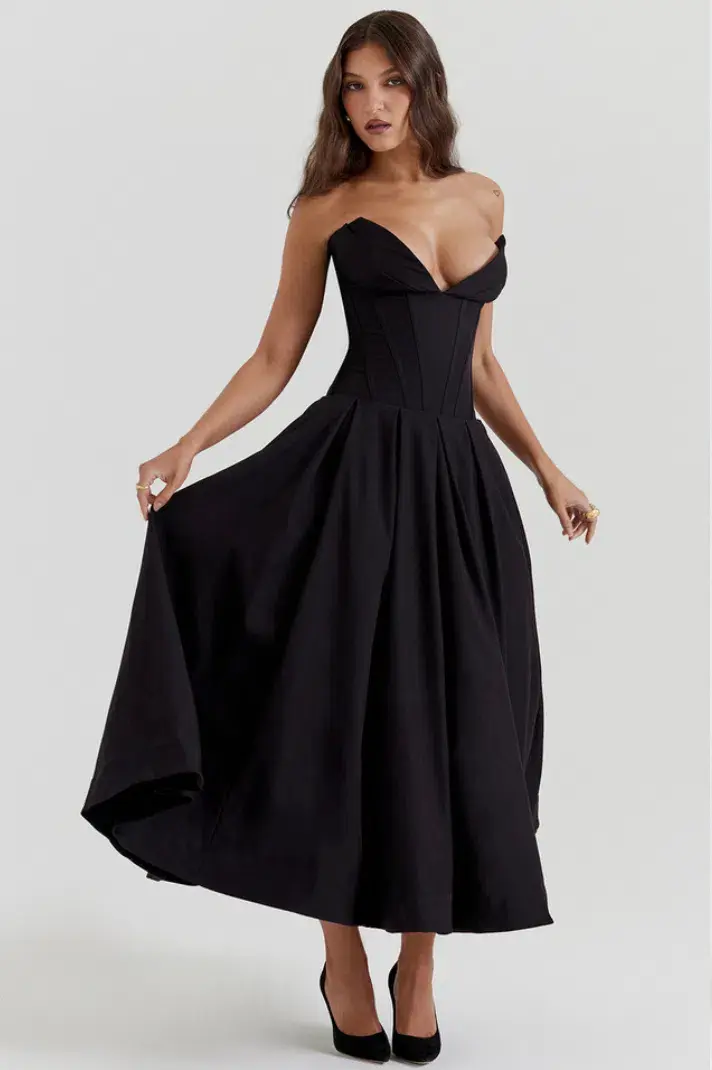 House of CB Lady Black Strapless Midi Dress Black Size S / AU 6 - Image 2