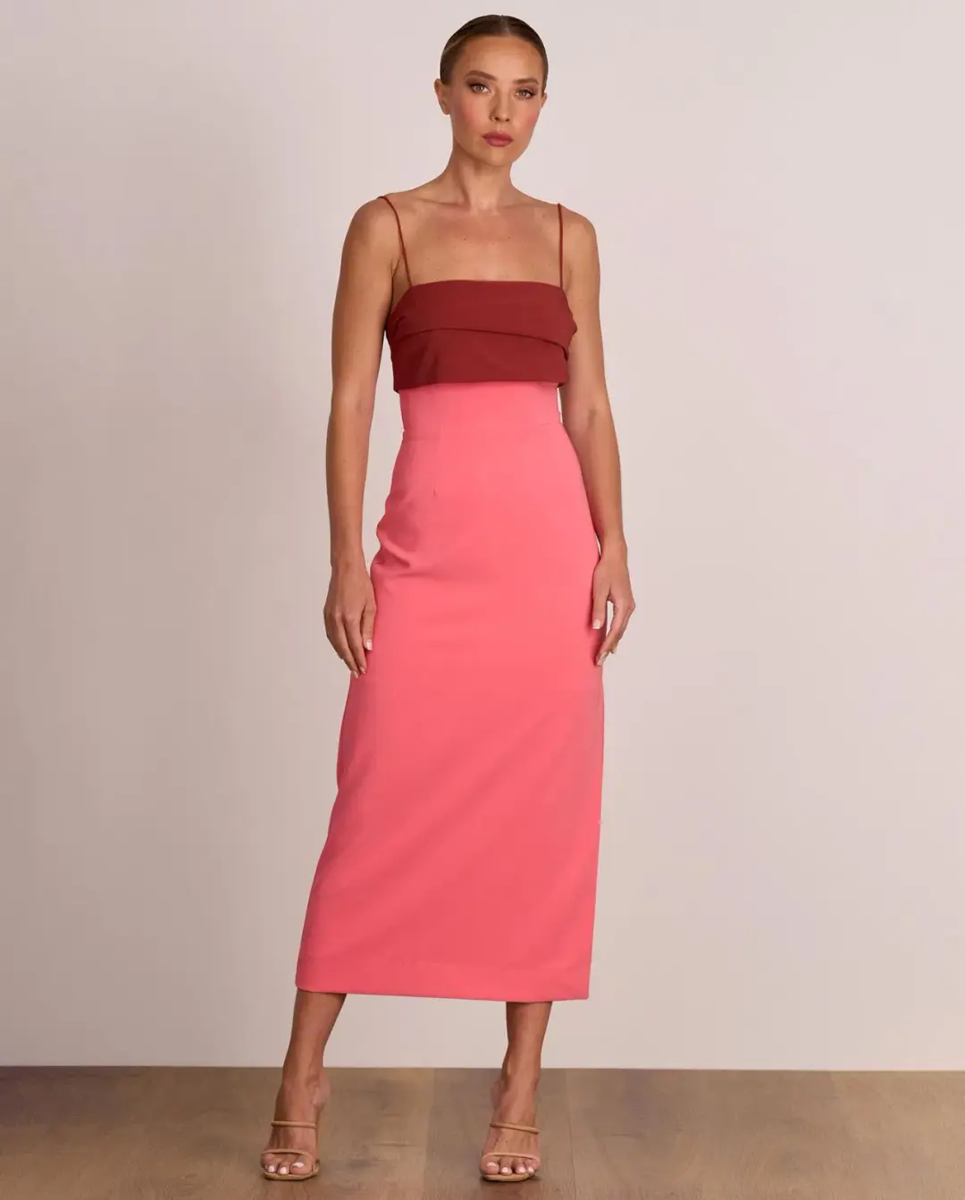 Pasduchas Ace Contrast Midi Dress Pink Red Size 8 for rent on The Volte - main image