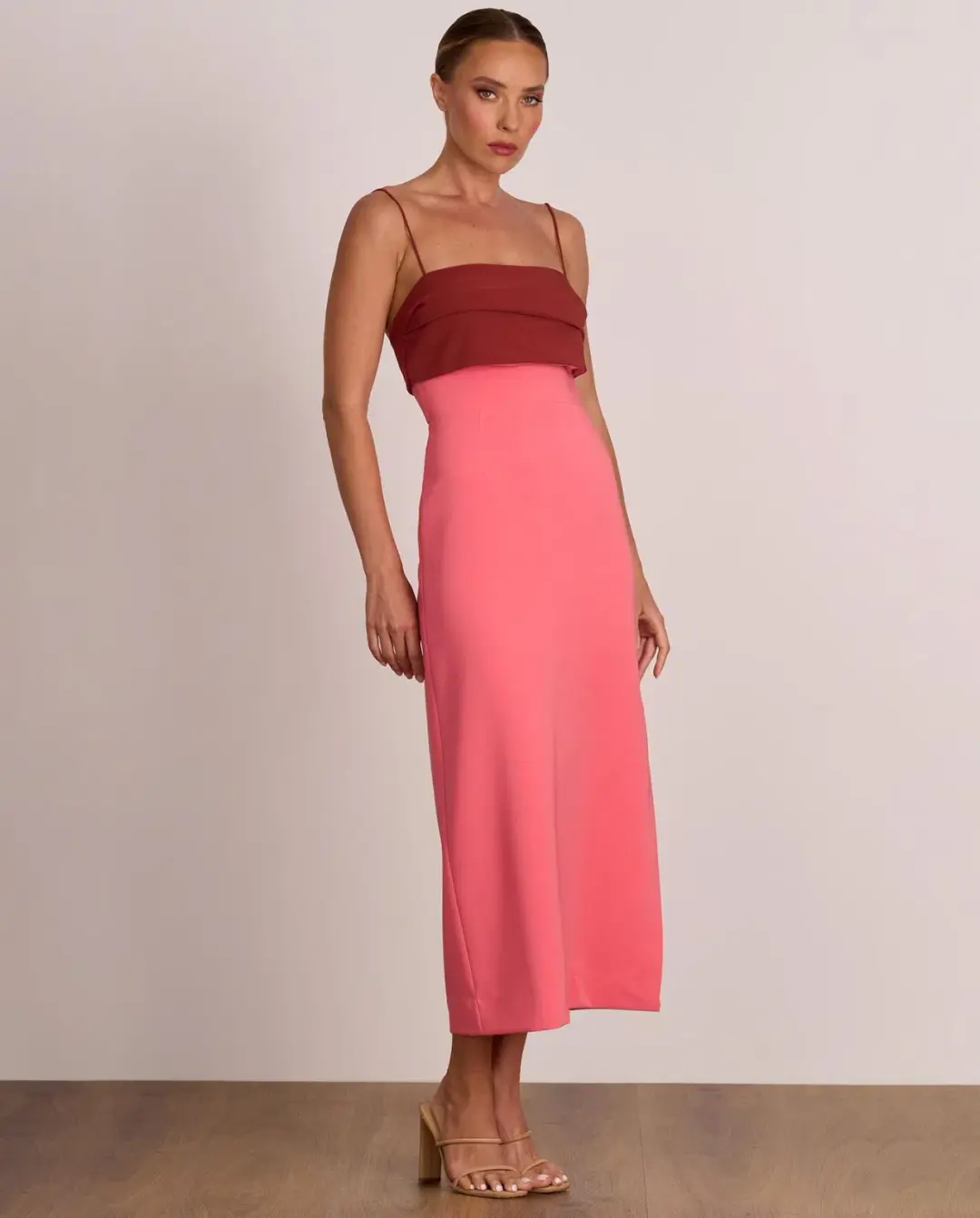 Pasduchas Ace Contrast Midi Dress Pink Red Size 8 for rent on The Volte - main image