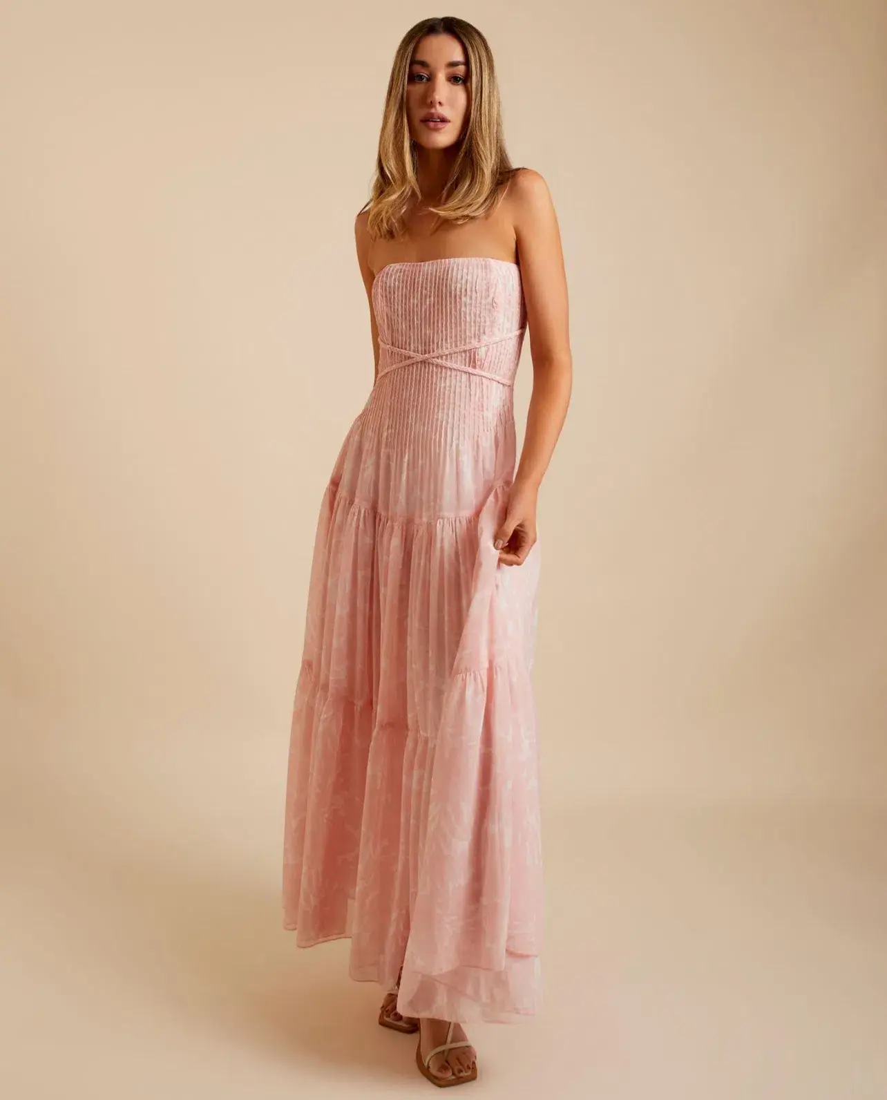 Lover Marigold Pleated Maxi Dress Pink Size 8 - Image 3