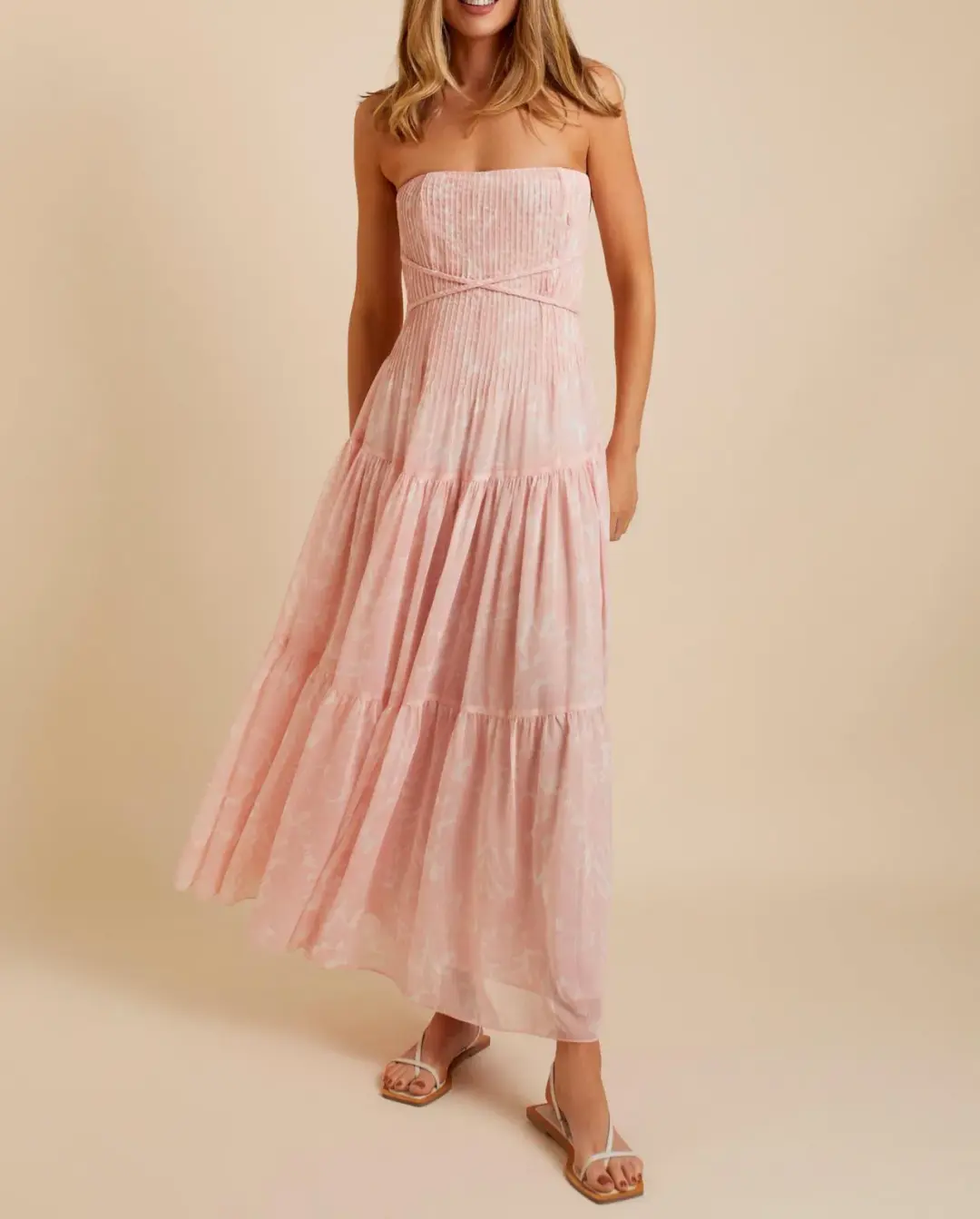 Lover Marigold Pleated Maxi Dress Pink Size 8 for rent on The Volte - main image