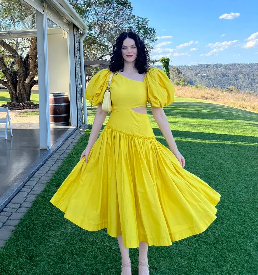 Aje Chateau Cut Out Midi Dress Sun Shower Yellow Size 10 - Image 3