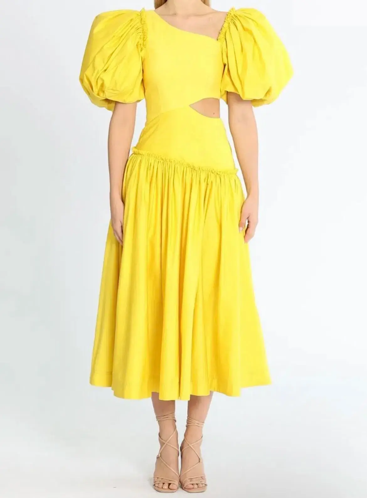 Aje Chateau Cut Out Midi Dress Sun Shower Yellow Size 10 - Image 6