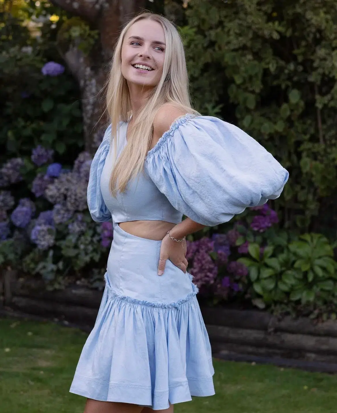 Aje Chateau Midi Dress Sky Blue Size 8 - Image 5