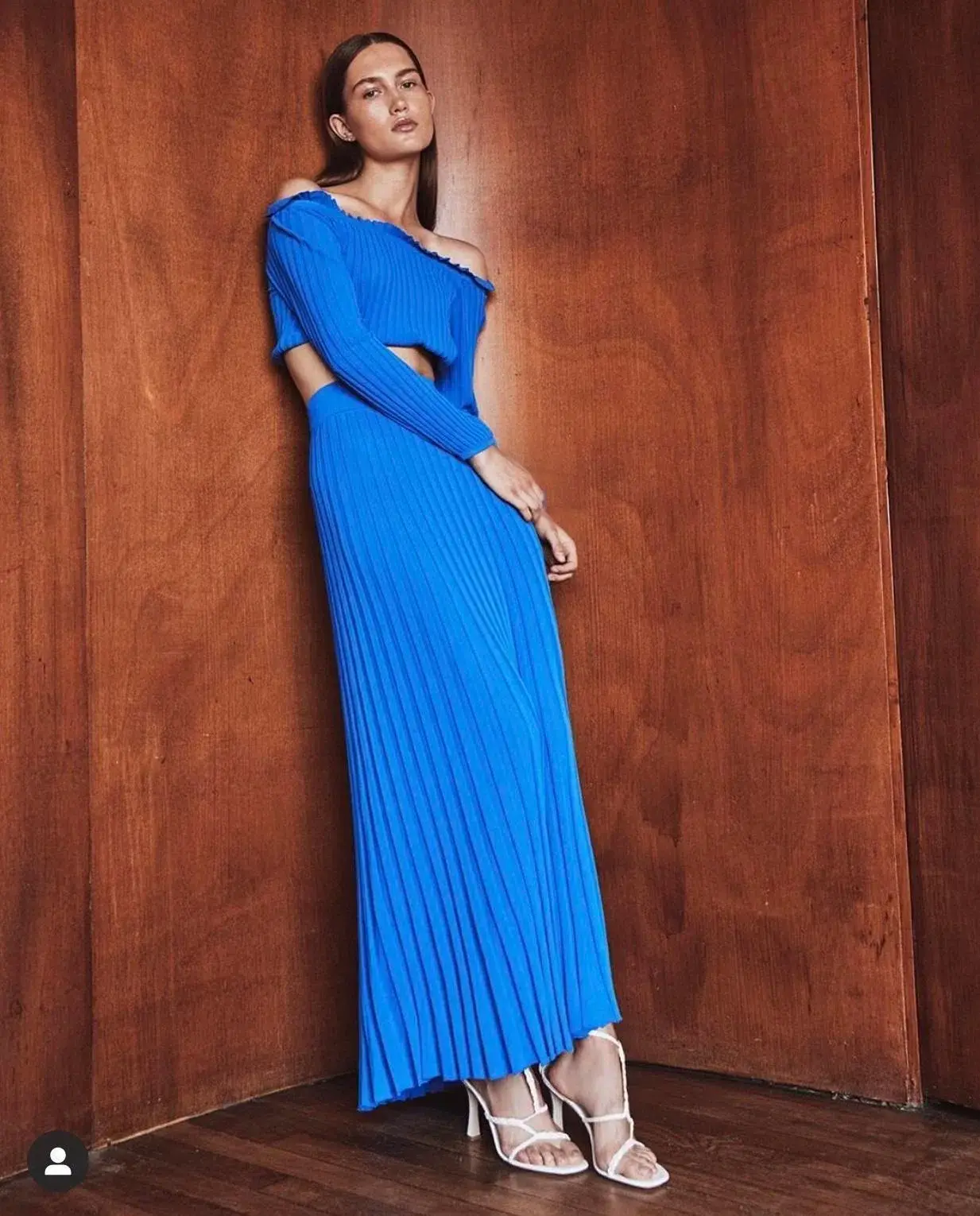 Scanlan Theodore Pleated Rib Crop & Long Skirt Set Blue Size M/ Au 10 - Image 2