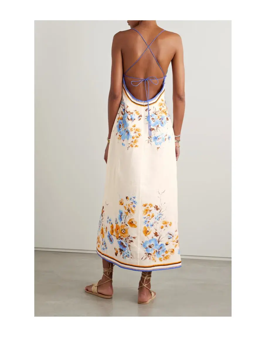 Zimmermann Halcyon Printed Linen Midi Dress White Floral Size 0/AU 8 - Image 4