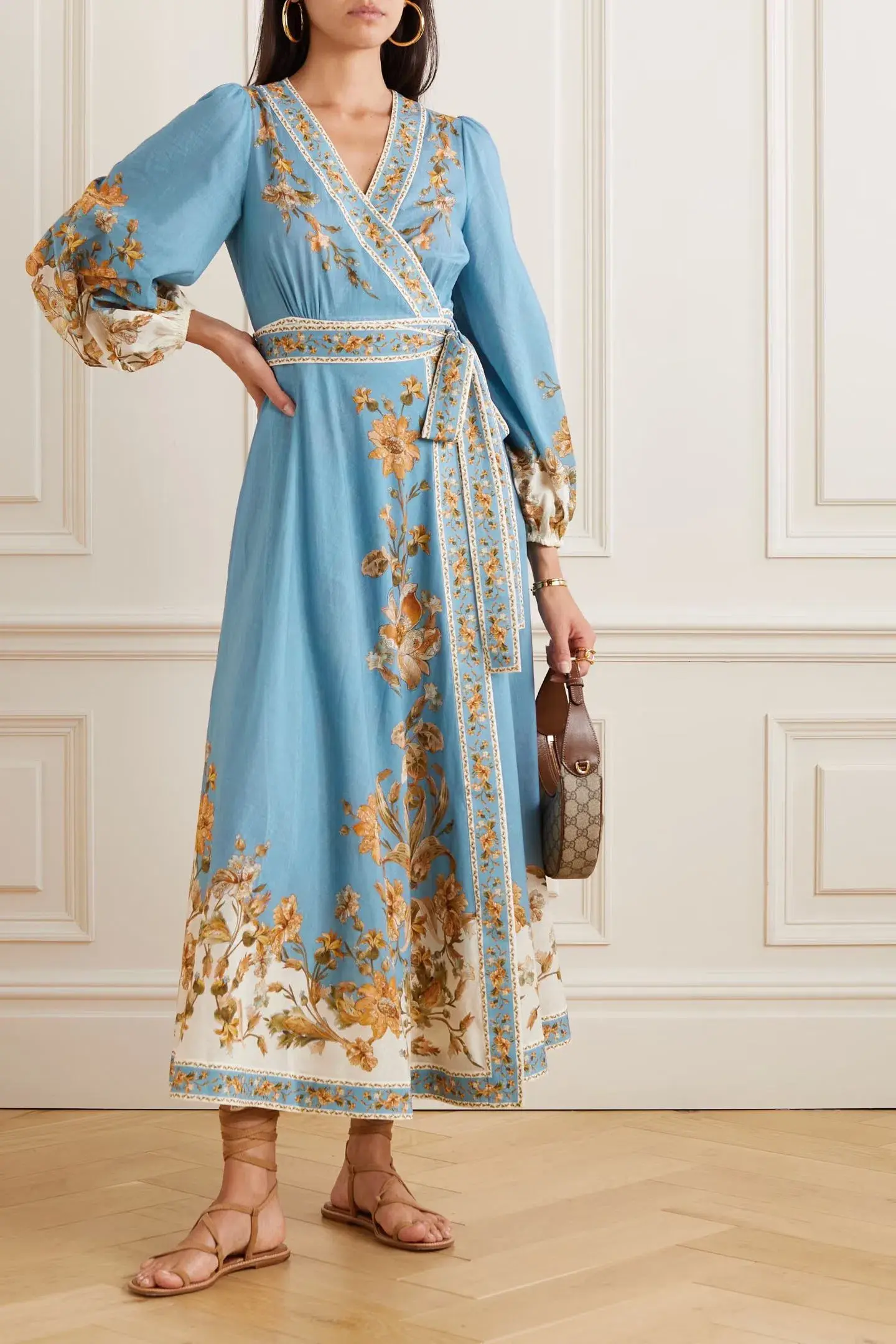 Zimmermann Chintz Wrap Midi Dress Blue Print Size 4/ AU 16 - Image 1