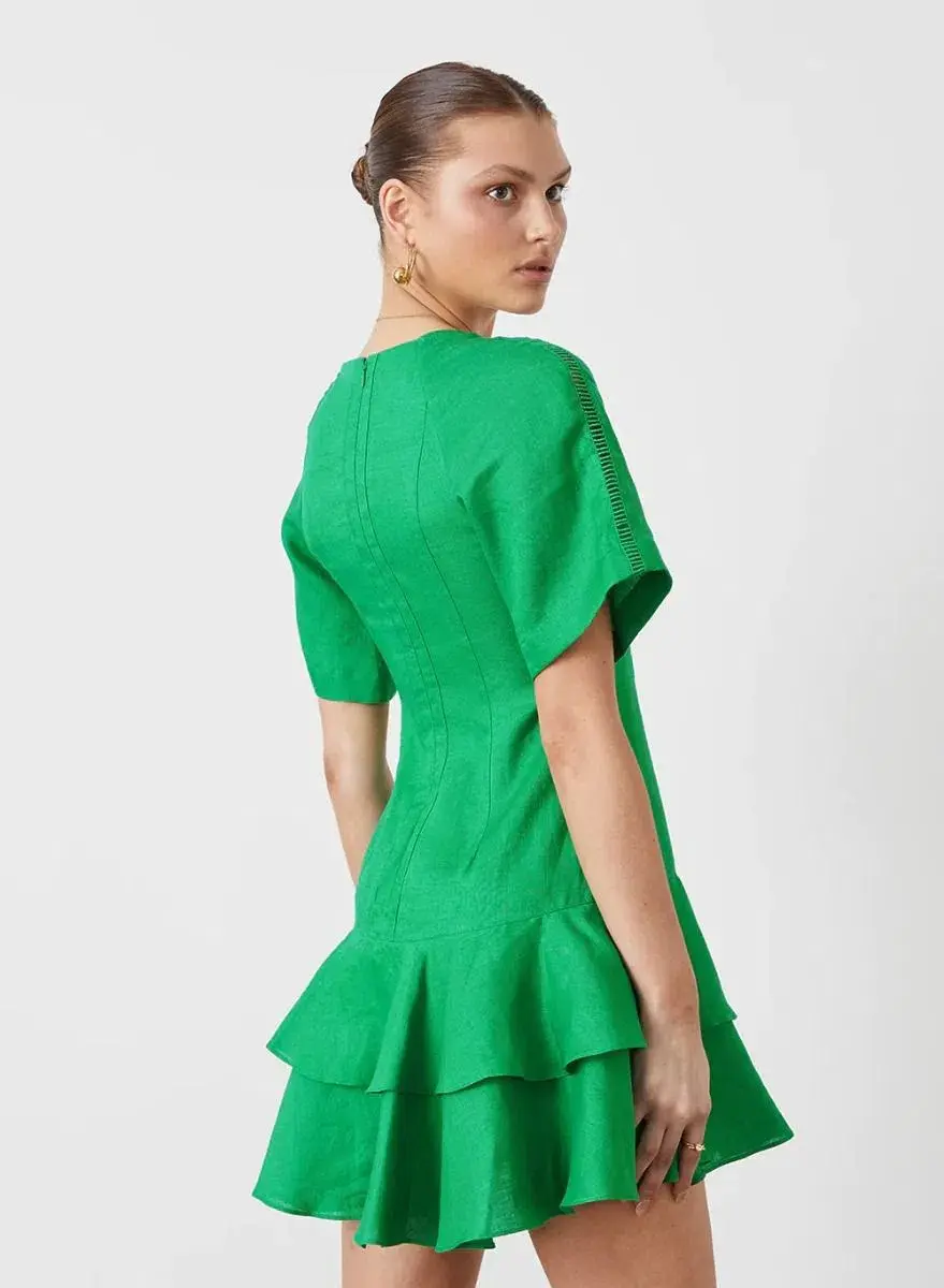 Joslin Gwen Linen Mini Dress Green Size 18 - Image 4