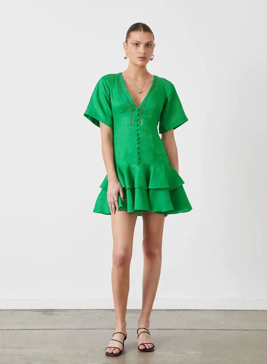 Joslin Gwen Linen Mini Dress Green Size 18 - Image 1