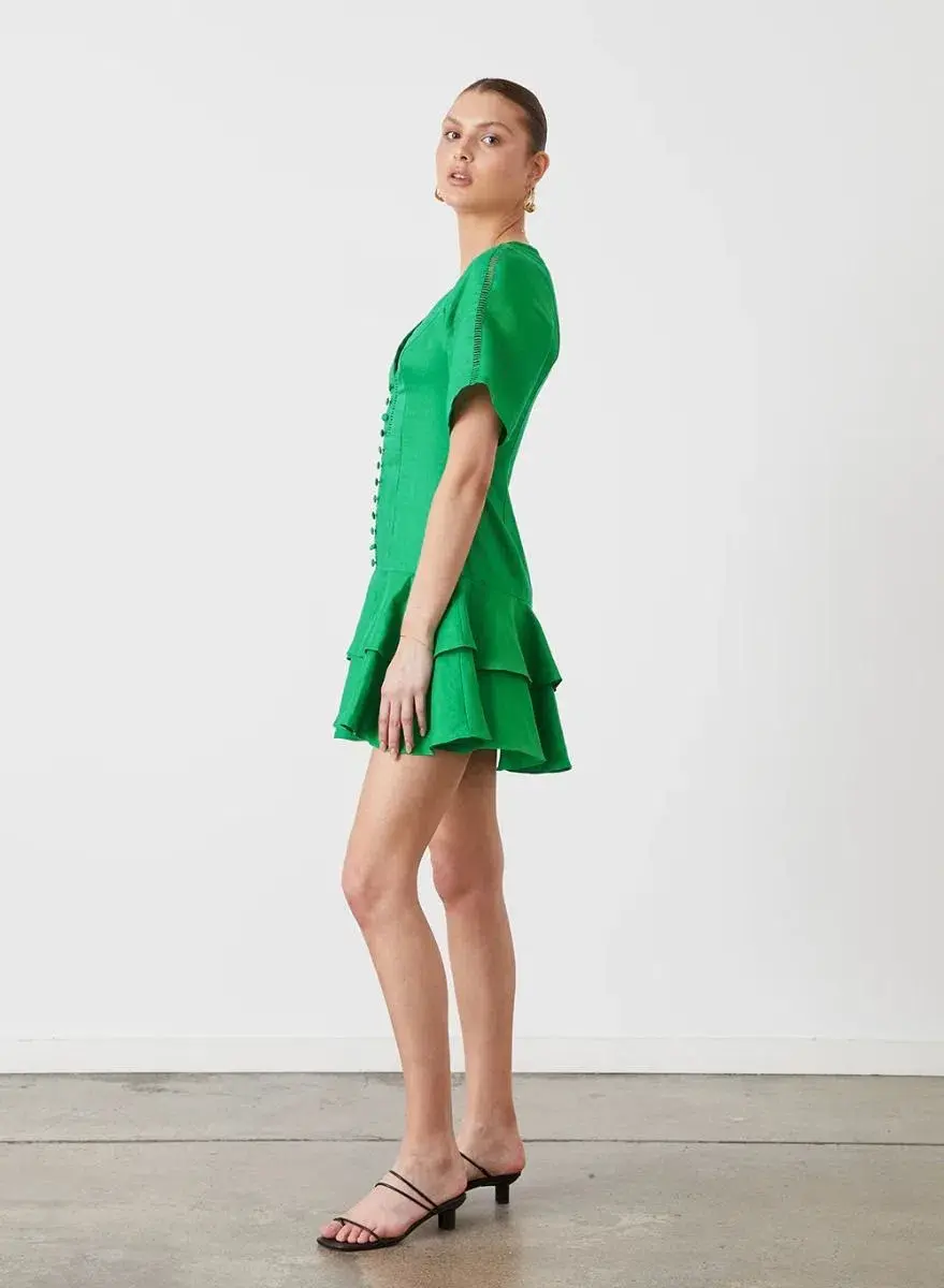 Joslin Gwen Linen Mini Dress Green Size 18 - Image 2