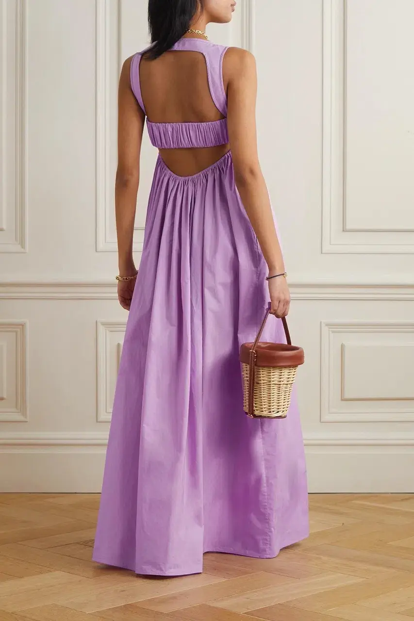 OROTON Strappy Open Back Poplin Maxi Sundress in Wisteria Purple Size 6 - Image 2