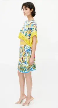 Dolce & Gabbana Crop Top and Mini Skirt Set Majolica Print Size 8 - Image 2
