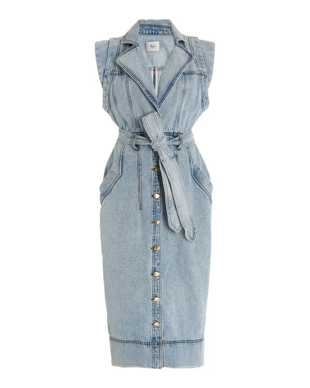 Aje Belmond Belted Denim Midi Dress Blue Size 10 - Image 2