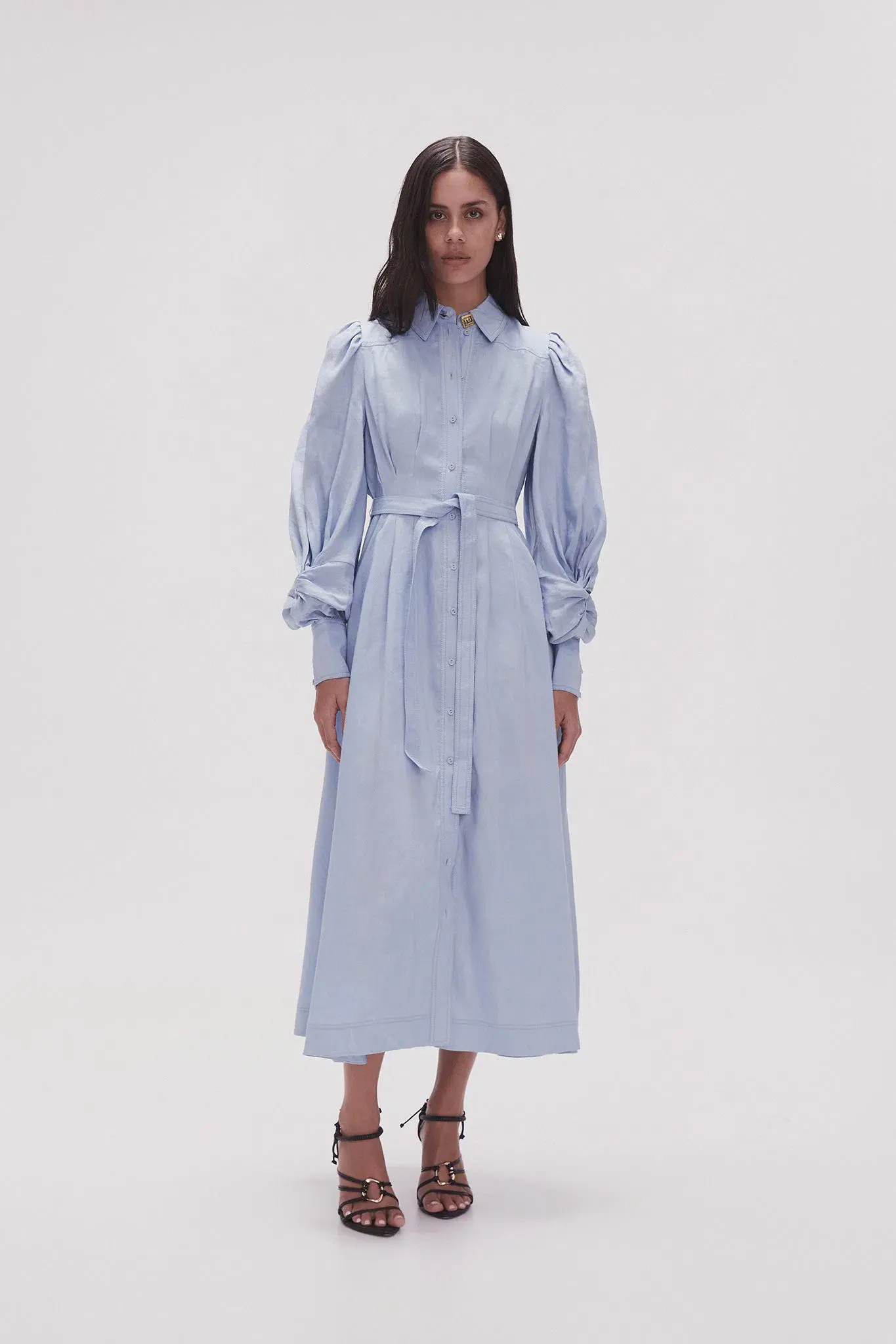 Aje Bonnie Knot Sleeve Midi Dress Light Sky Blue Size 4 - Image 1