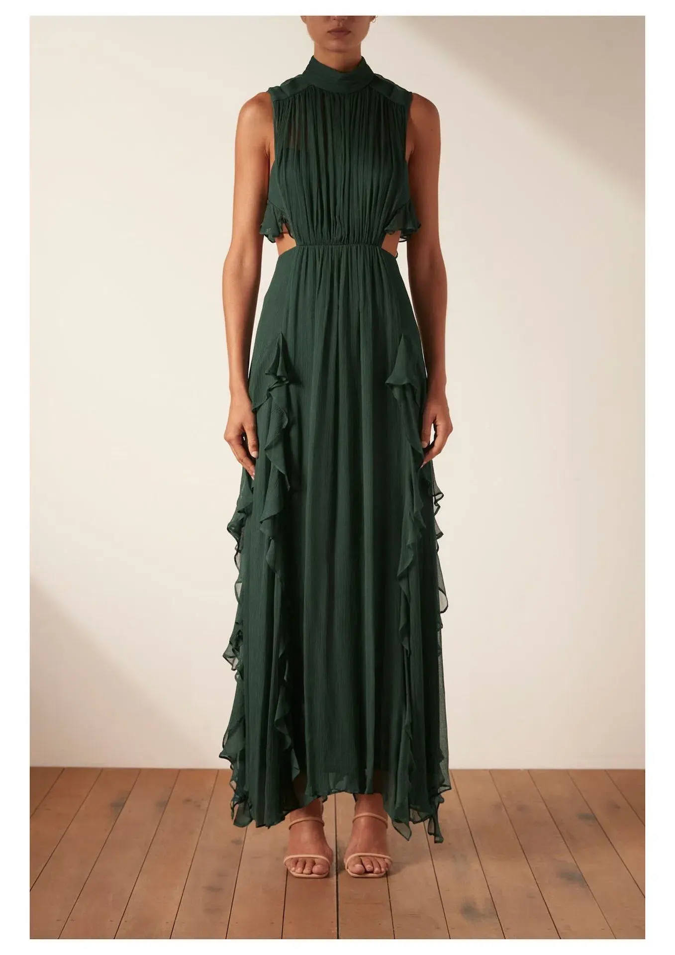 Shona Joy Lèonie Backless Frill Maxi Dress in Rosemary Green Size 6 - Image 1