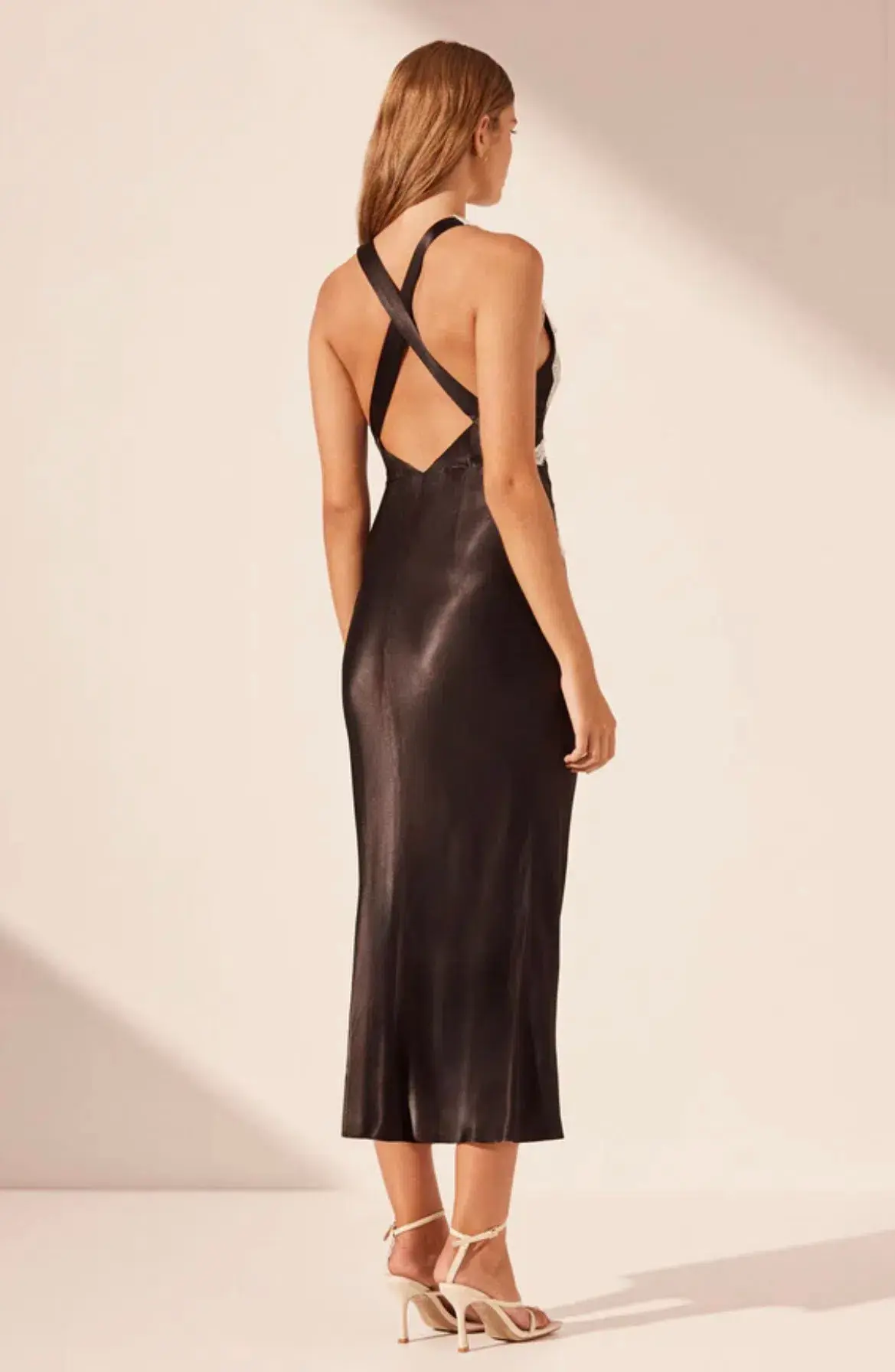 Shona Joy Camille Lace Cross Back Midi Dress in Black/Ivory Size 8 - Image 3