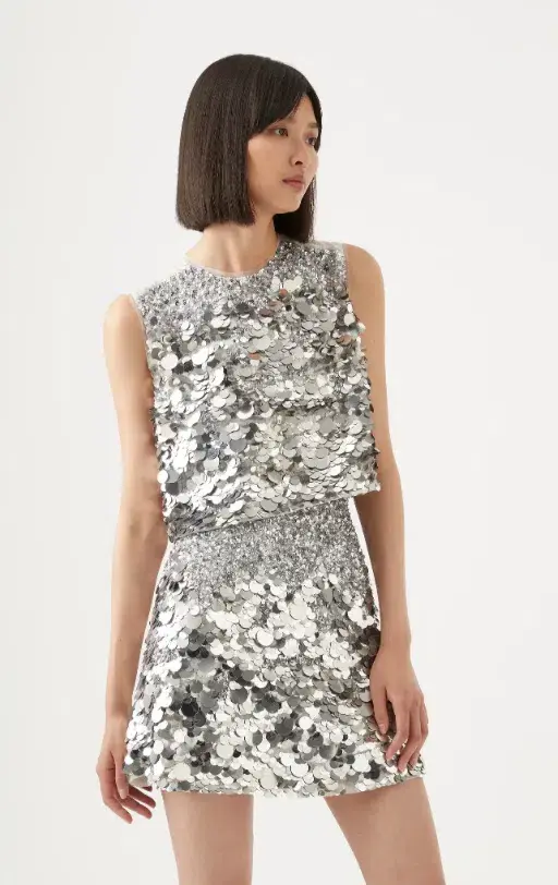 Aje Cherie Sequin Mini Skirt Silver Size 4 - Image 2