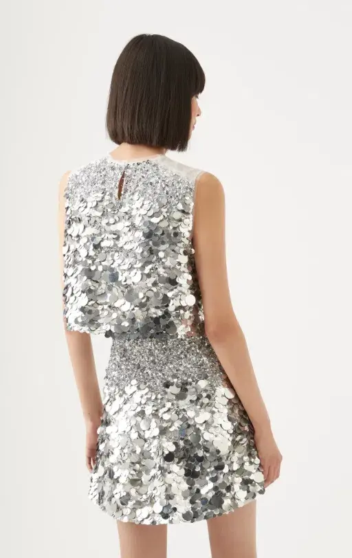 Aje Cherie Sequin Mini Skirt Silver Size 4 - Image 3