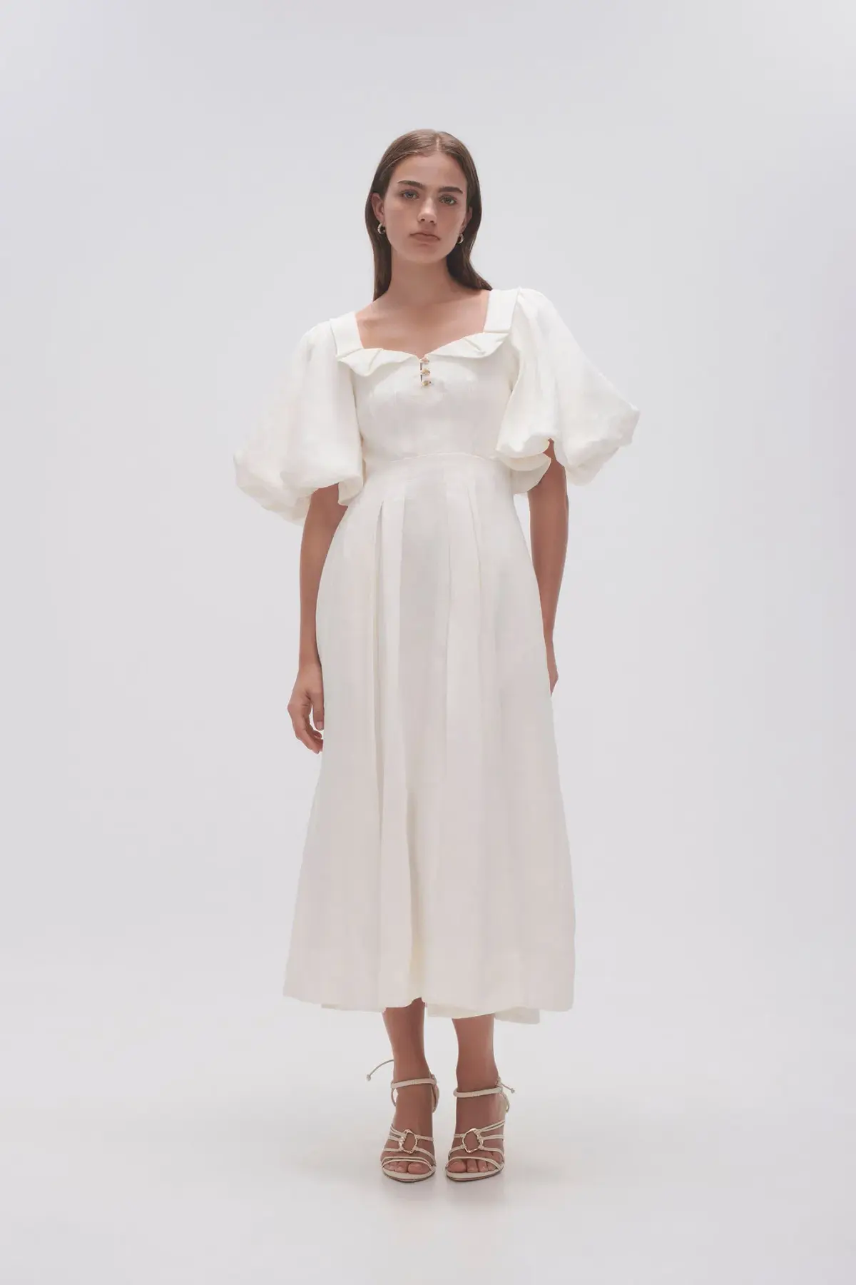 Aje Jessica Frill Midi Dress Ivory Size 10 - Image 1