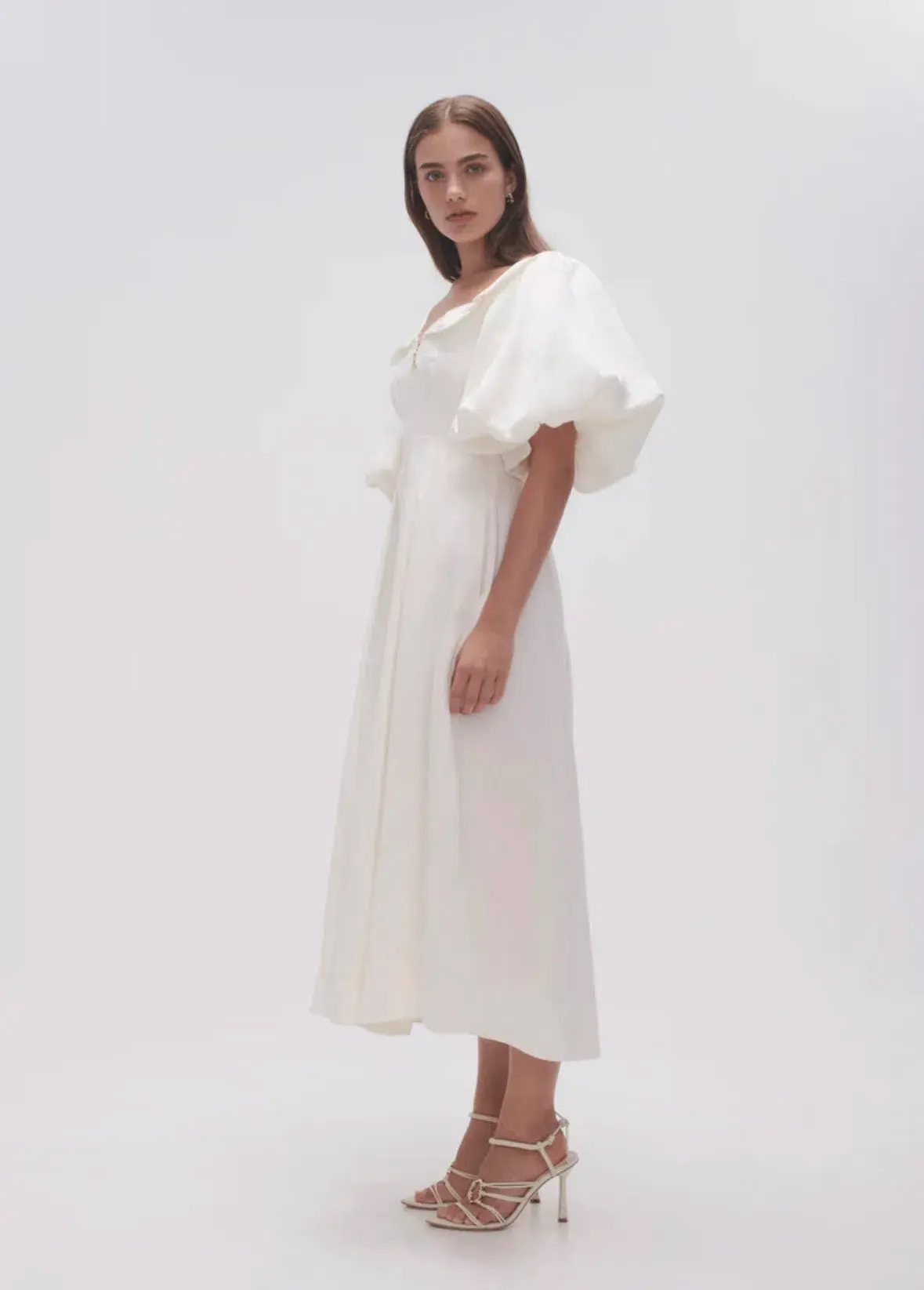 Aje Jessica Frill Midi Dress Ivory Size 10 - Image 3
