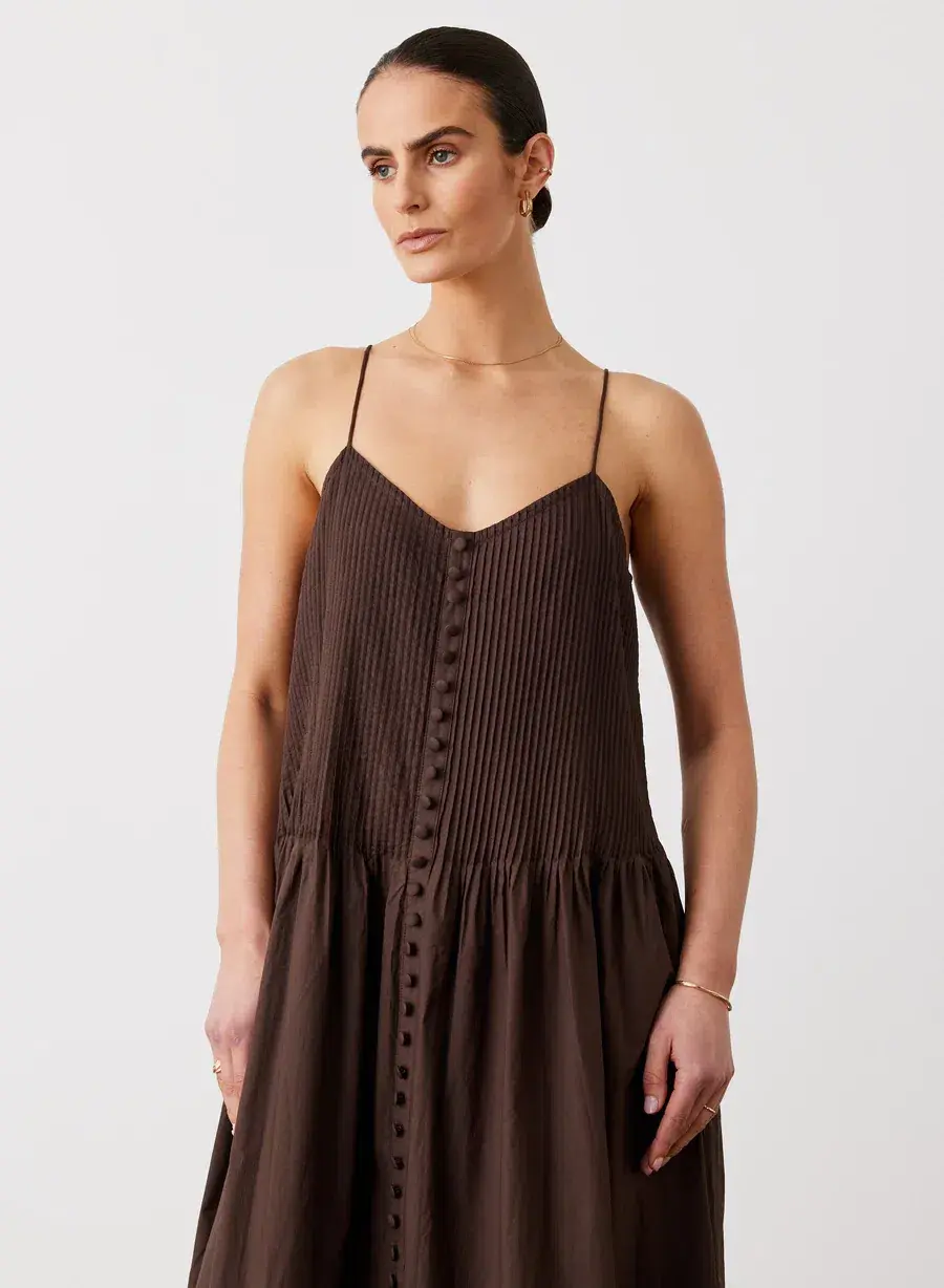 Joslin Lucia Organic Cotton Maxi Dress Chocolate Brown Size 10 for rent on The Volte - main image