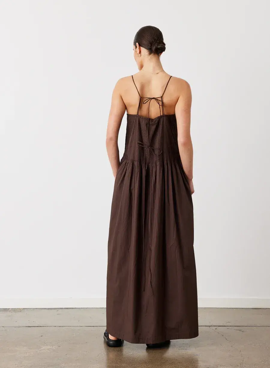 Joslin Lucia Organic Cotton Maxi Dress Chocolate Brown Size 10 for rent on The Volte - main image