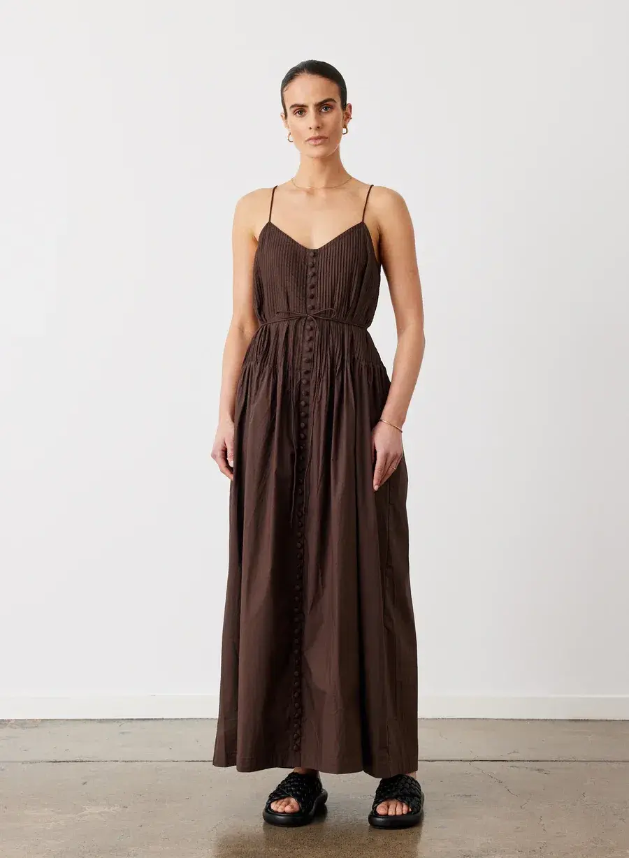Joslin Lucia Organic Cotton Maxi Dress Chocolate Brown Size 10 for rent on The Volte - main image