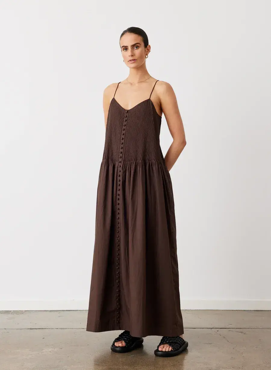 Joslin Lucia Organic Cotton Maxi Dress Chocolate Brown Size 10 - Image 1