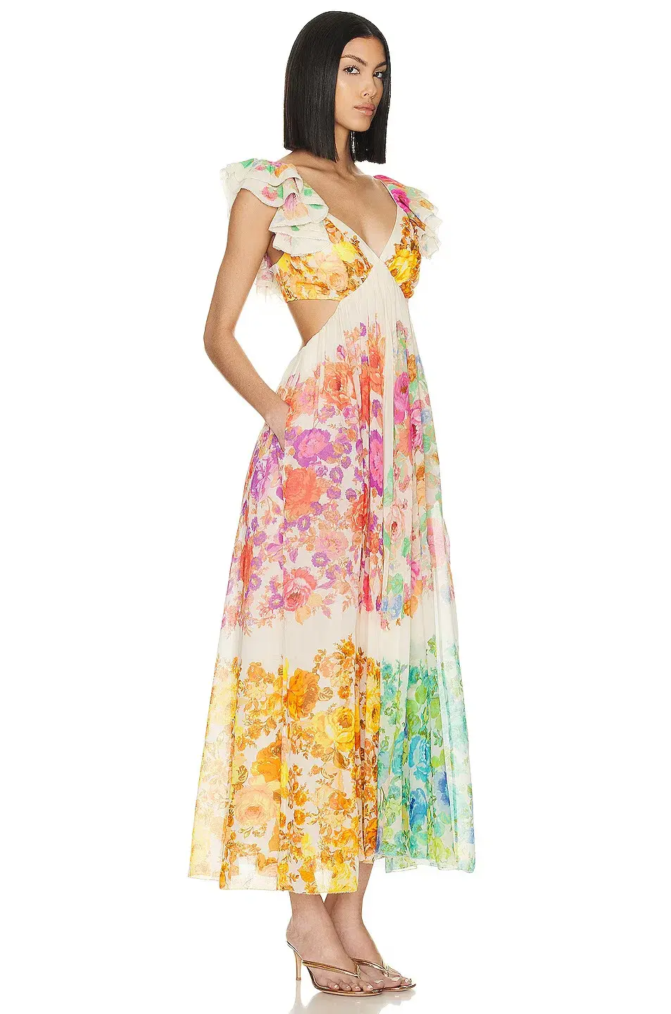 Zimmermann Raie Frill Shoullder Midi Dress Multi Floral Size 1 / AU 10 - Image 2
