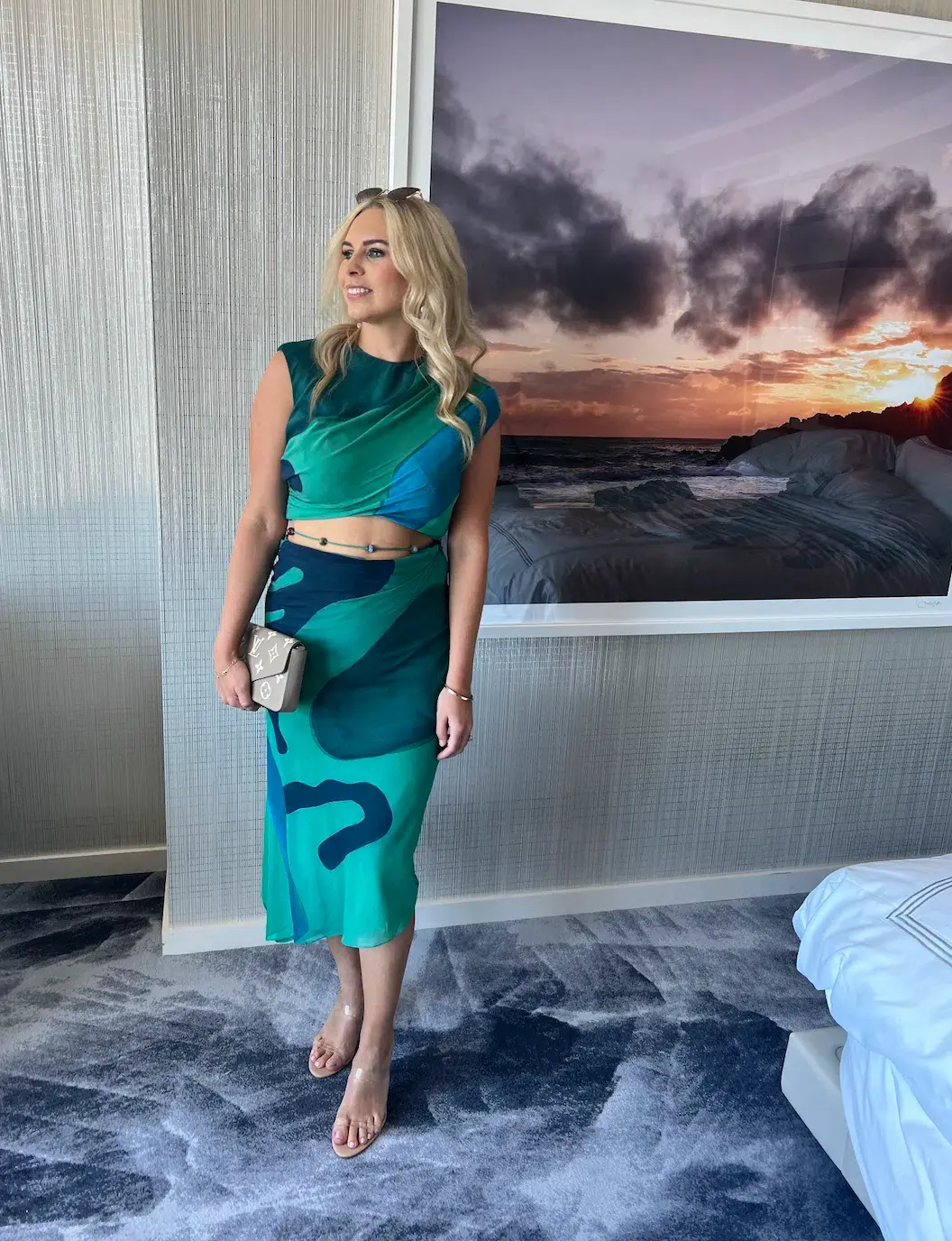 Sir the Label Frankie Gathered Top & Bias Skirt Set in Emerald Reflection Size 1 / AU 8 - Image 2