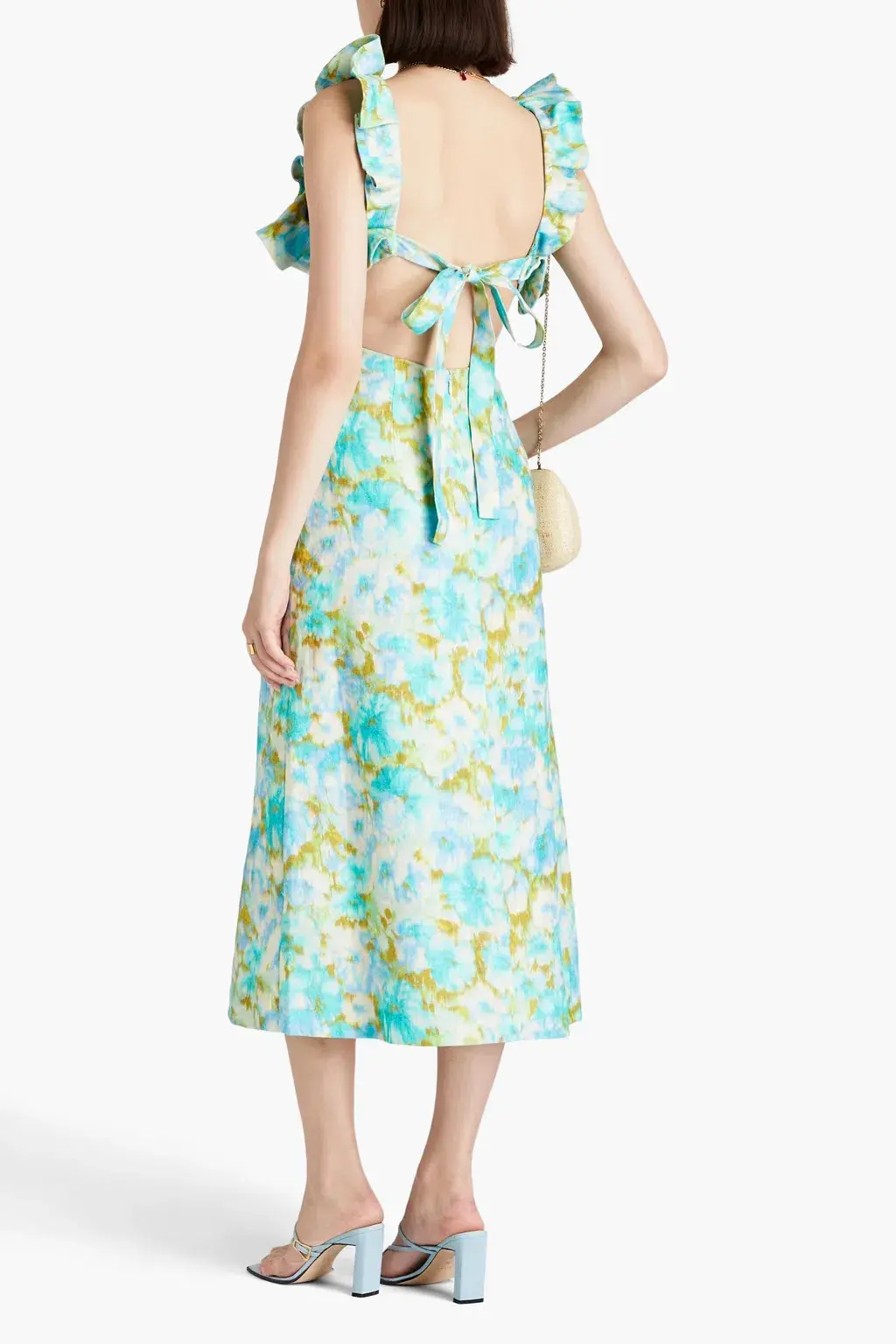 Zimmermann High Tide Ruffle Midi Dress Aqua Ikat Floral Size 1 / AU 10 - Image 2