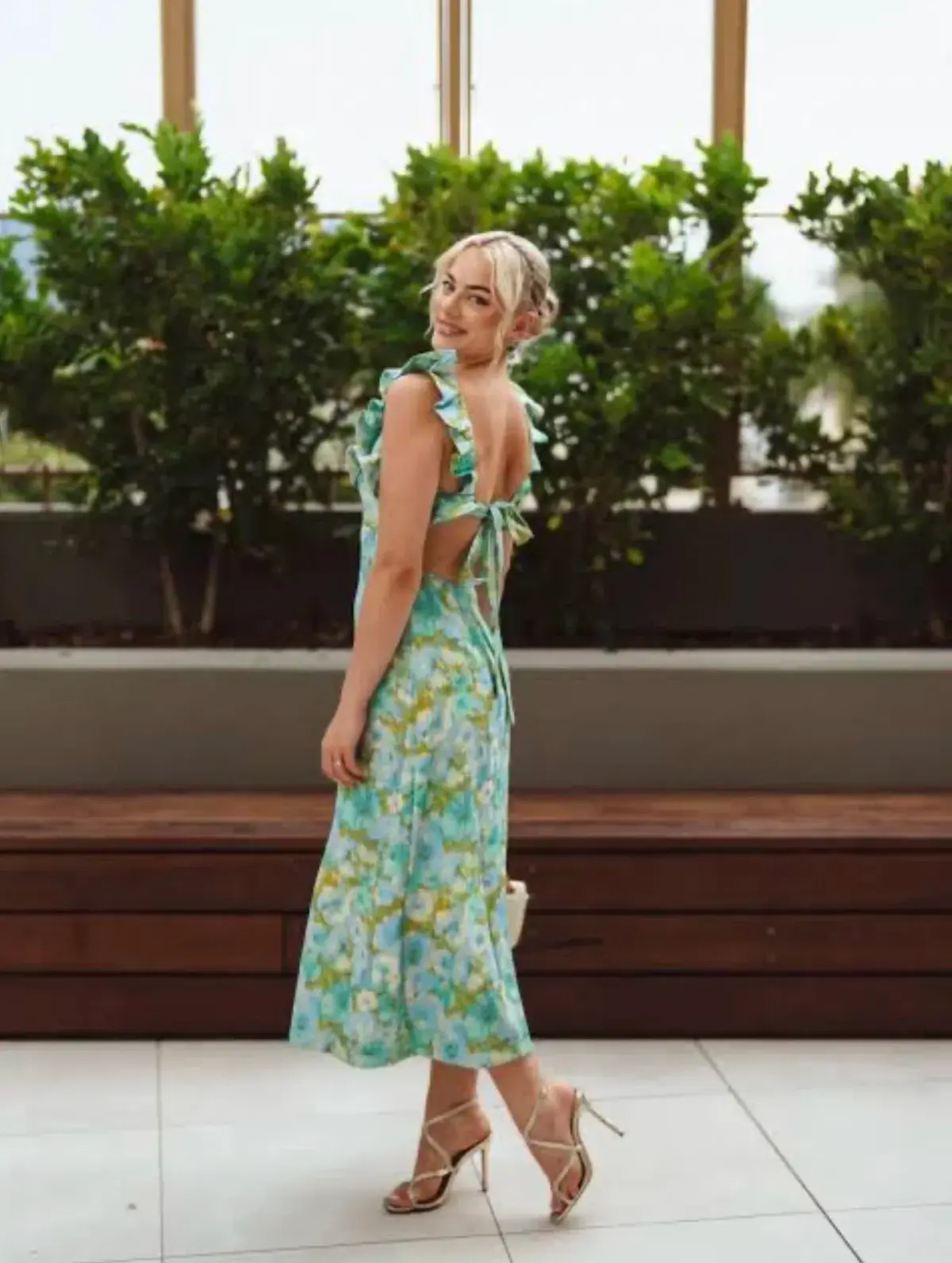 Zimmermann High Tide Ruffle Midi Dress Aqua Ikat Floral Size 1 / AU 10 - Image 4