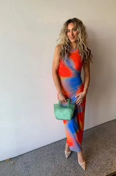 Scanlan Theodore Italian Watercolour Print Dress Blue/Red Size 6 for rent on The Volte - main image