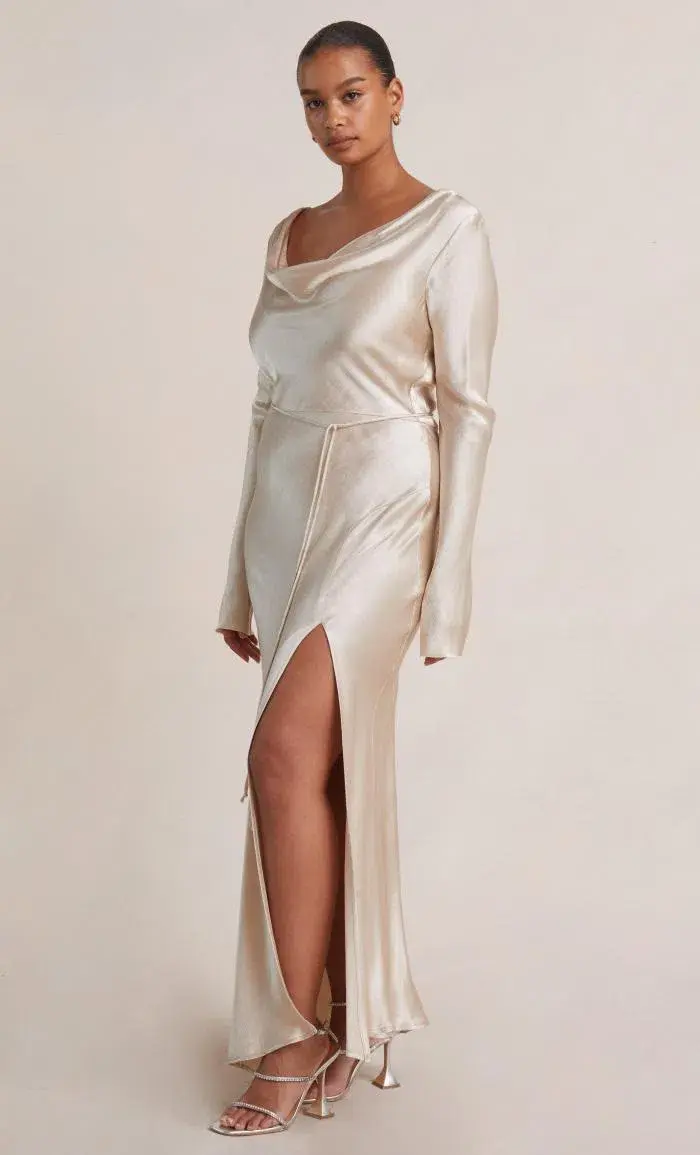 Bec & Bridge Moon Dance Long Sleeve Cowl Dress Sand Size 12  - Image 2