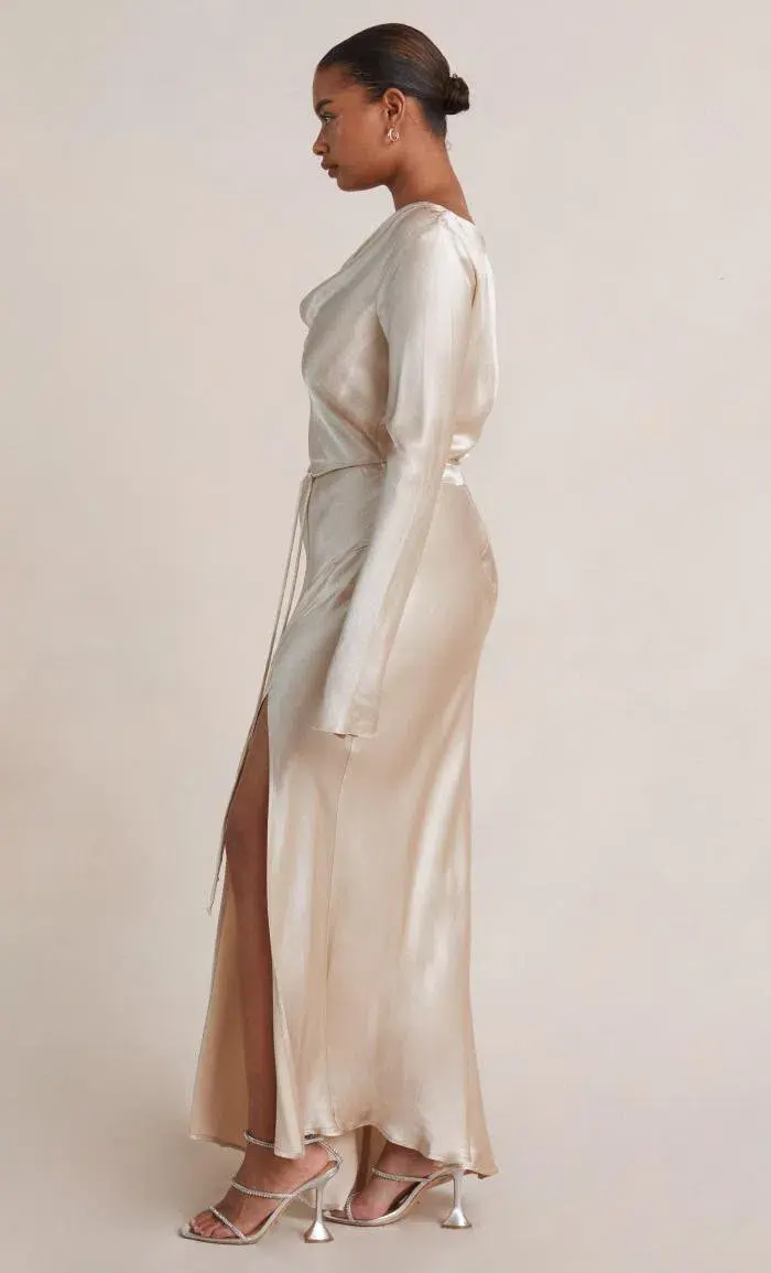 Bec & Bridge Moon Dance Long Sleeve Cowl Dress Sand Size 12  - Image 4